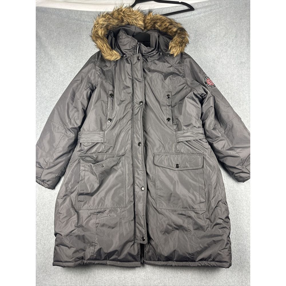 VINTAGE Rocawear Jacket Womens 1X Parka Gray Long‎ Y2K Faux Fur Hood Insulated